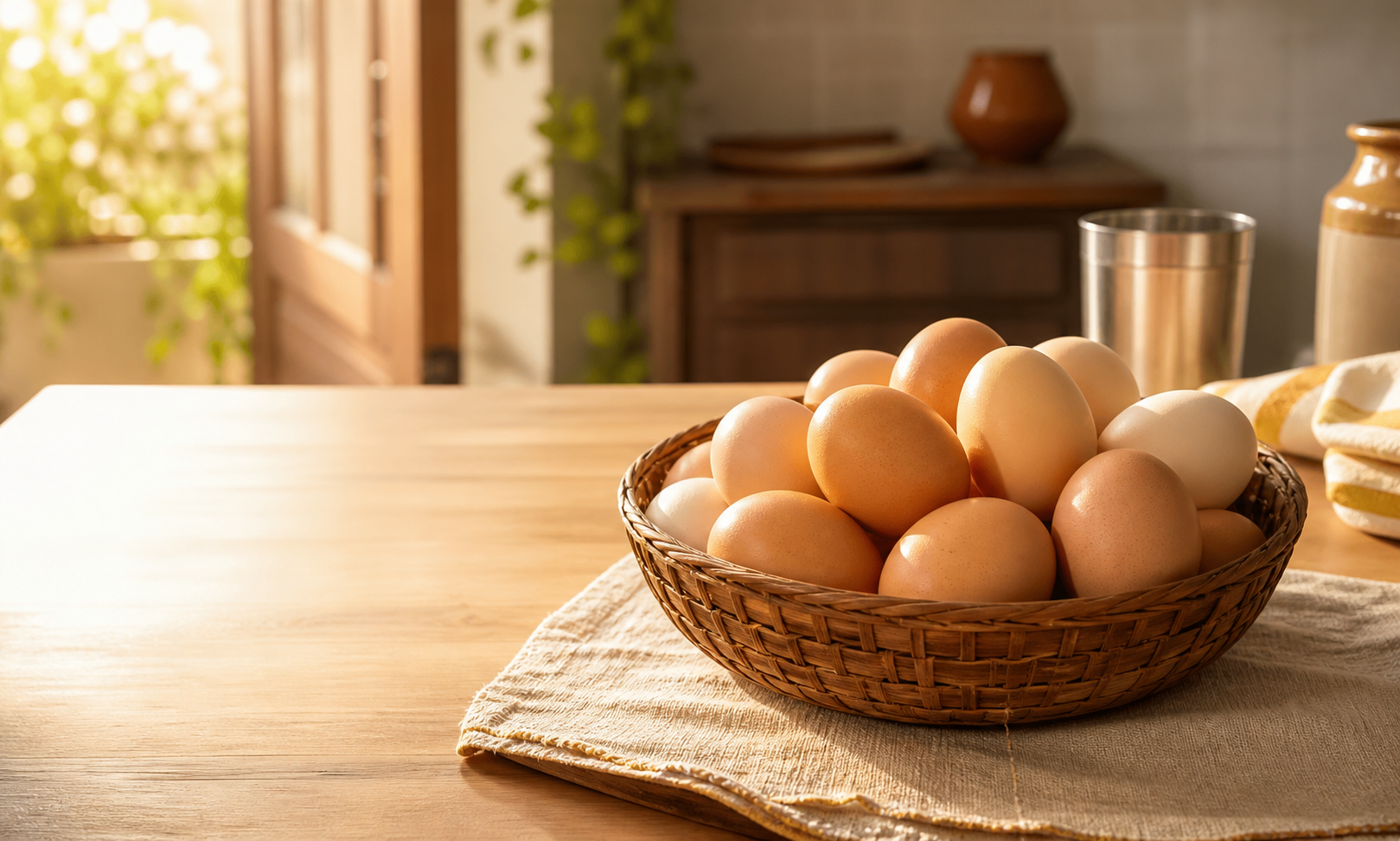 Fresh country desi eggs arranged for a family kitchen